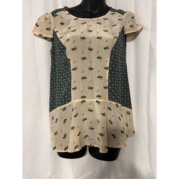 Anthropologie Maeve Fluttered Oak Acorn Top Peplum Blouse Size 0 EXCELLENT CONDI - Picture 1 of 7